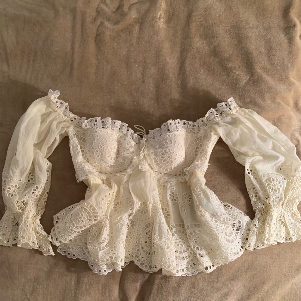 TOM FORD Off the shoulder eyelet lace bustier top